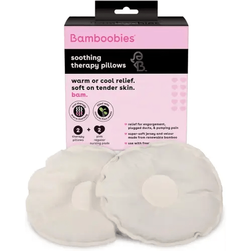 Bamboobies Soothing Nursing Pillows, Daytime Nursing Pads - Reusable, Hot Cold Compress for Breastfeeding- Discreet Leak-Proof Washable Pads for Breastfeeding - 2 Compress Pads, 2 Nursing Pads