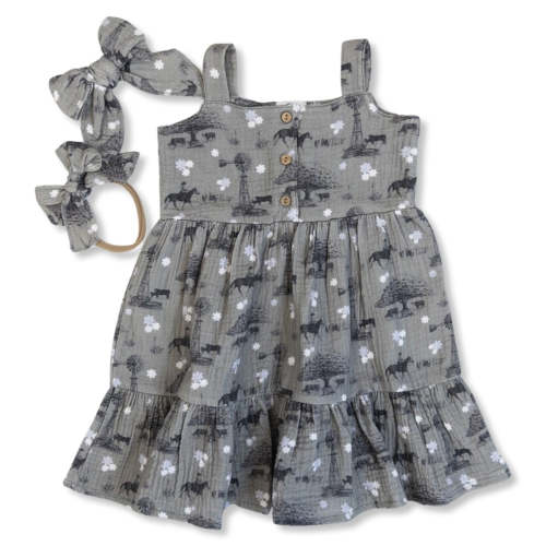 Sweet Grass Cotton Gauze Dress / Matching Bow – Cowkid Clothing Company