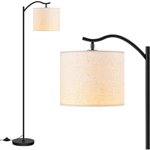 BoostArea Floor Lamp for Living Room,LED Arched Floor Lamps, Tall Modern Standing Lamp with Beige Linen Shade,E26 Socket, Footswitch,Mid Century Floor Lamp for Bedrooms,Study Room,Office