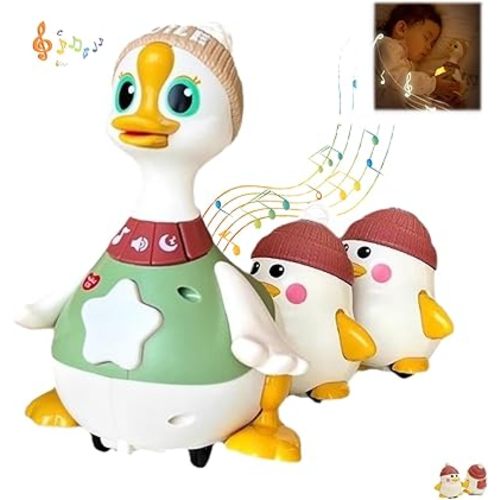 Tummy Time Duck Family, Tummy Time Duck Toy, 3 Pack Swinging Ducks Tummy Time Toys, Light up Crawling Toys, Baby Toy, Toys for 1 Year Old Boy, Girl Boy Christmas Stocking Stuffers Gifts(1 Big Goose+2
