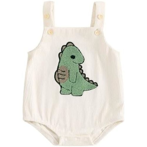 GOOCHEER Infant Summer Outfit Newborn Baby Boy Sleeveless Dinosaur Embroidery Bodysuit Romper Overall One Piece Clothes