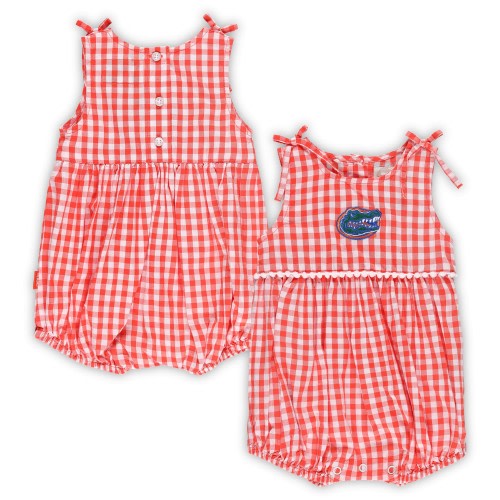 Florida Gators Garb Girls Infant Teagan Gingham Ruffled Romper - Orange/White