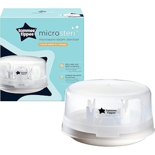Tommee Tippee Microwave Steam Steriliser for Baby Bottles and Accessories, Kills Viruses and 99.9 Percent of Bacteria, 4-Minute Sterilisation Cycle