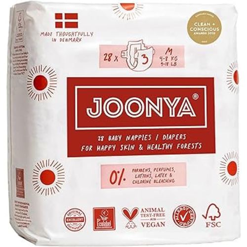 Joonya Baby Diapers, Size 3 M (9-18 lb) - 1 Bag of 28 - New Range - NonToxic, Eco-Friendly, Ultra Slim, Overnight Use - Made in Denmark