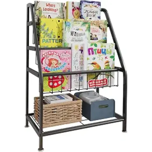 aboxoo Kids Bookshelf Todder Freestanding for Children Room 18 inches Small Toddler Bookcase Toy Organizer Play Black Stable Bookcase Bookstore Library Book Unit Storage for Small Place,Black