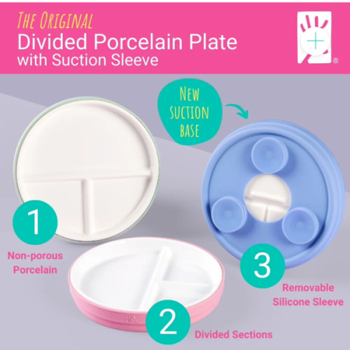 6.7"/16cm Porcelain White Divided Plates with Silicone Suction Sleeves