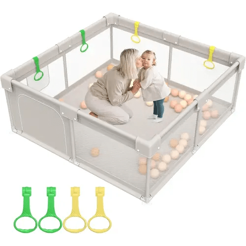 ZEEBABA Baby Playpen, Playpen for Babies(59x59x27inch), Kids Safe Play Center for Babies and Toddlers, Baby Play Pen Fence Gives Mommy a Break