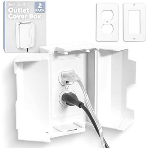 Outlet Cover Box for Child Safety (2 Pack) Duplex & Decorator Electrical Outlet Plates, Concealed Access Buttons, and Spacious Compartment - Jool Baby