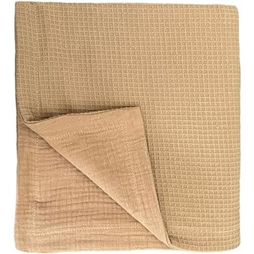 Leyl&Ari Waffle Baby Blanket | Organic Muslin and Waffle Weave Toddler Quilt | Toddler Blankets for Boys Girls (Sand)