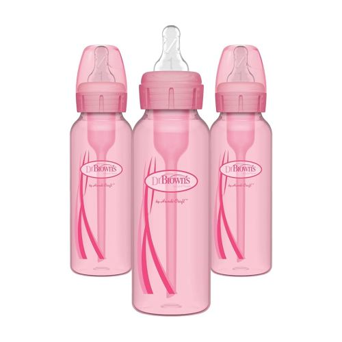 Dr. Brown’s Natural Flow® Anti-Colic Options+™ Narrow Baby Bottles 8 oz/250 mL, with Level 1 Slow Flow Nipple, 3 Pack, 0m+ Pink
