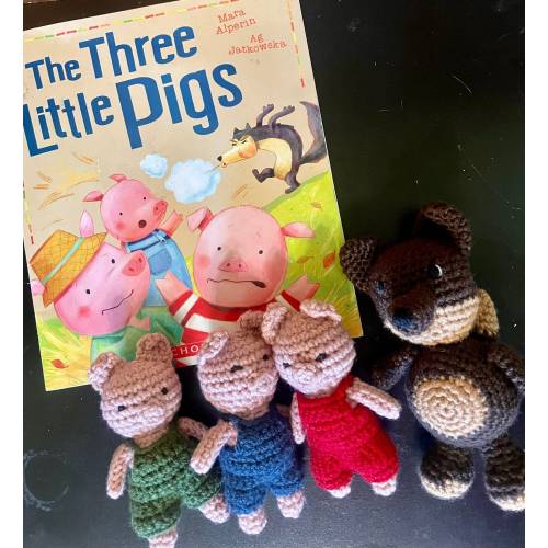 Three Little Pigs Playset,  Big Bad Wolf Doll, Waldorf Doll Toys for 3 4 5 Year Old, Dollhouse Miniatures