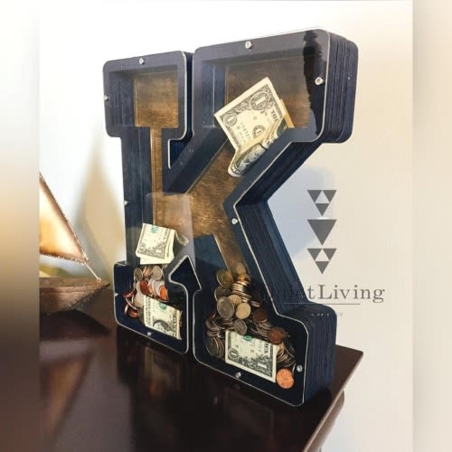 Custom Wooden Letter Piggy Bank, Nursery Decor, Kids Birthday Gift