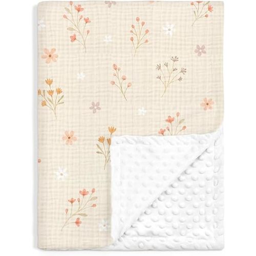 Floral Baby Blankets for Girls, Soft Nursery Minky Blankets with Muslin and Dotted Fleece Back 30x40 inches, Receiving Bed Quilt for Newborn, Infants, Toddlers