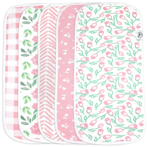 Baby Burp Cloths - 5 Pack Large - Washcloths Double Layered Top layer 100% Cotton and bottom layer 100% polyester fleece Absorbent Burping Cloth Extra Absorbent Baby Burp Cloth Extra Soft for Boys and