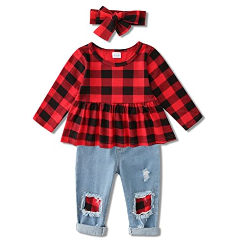 CARETOO Girls Clothes Outfits Cute Baby Girl Floral Long Sleeve Pant Set Flower Ruffle Top