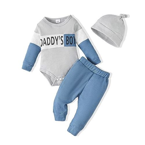 SUNNY PIGGY Baby Boy Clothes Newborn Infant Boys Outfits Romper Hat Pants 3PC Set 0-3 3-6 6-12 12-18 Month Clothing Gift