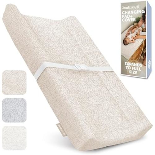 Jool Baby Soft Changing Pad + Washable Cover, Non-Slip - Fits Standard Changing Tables & Dressers (Oatmilk/Wave)