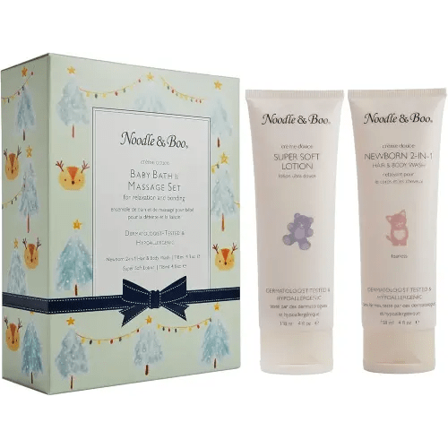 Noodle & Boo Baby Bath & Massage Gift Set – Includes 4 oz Newborn Hair & Body Wash & Super Soft Lotion, Hypoallergenic, Pediatrician-Tested, Dermatologist-Tested for Delicate and Sensitive Baby Skin