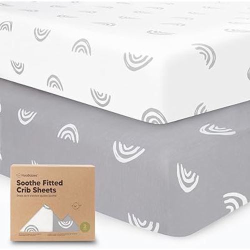 2-Pack Organic Crib Sheets for Boys, Girls - Jersey Fitted Crib Sheet, Baby Crib Sheets Neutral, Crib Mattress Sheet, Cotton Crib Sheets, Breathable Crib Sheet, Baby Mattress Sheets (Rainbow)