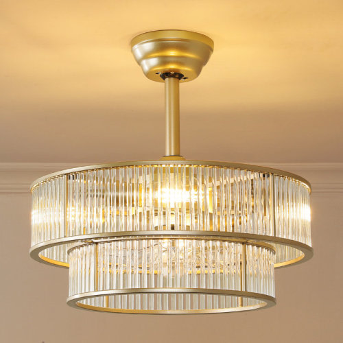 Ebern Designs 20'' Crystal Caged Mid Century Chandelier Ceiling Fan with Light Kit and Remote Control Included & Reviews | Wayfair