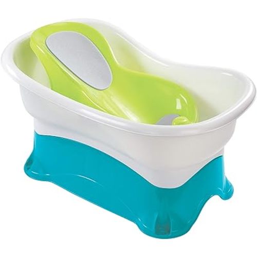 Summer Infant Comfort Height Bath Tub Elevated and Spacious Baby Bathtub with Newborn Bath Support Extended Use Features Include Stand-Alone Kneeler and Stepstool
