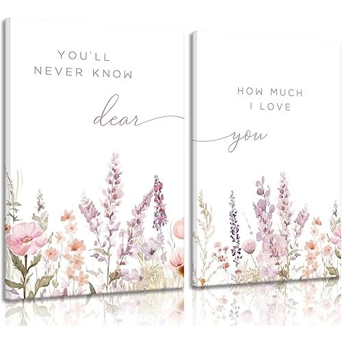 2 Pcs Wildflower Nursery Canvas Wall Art Flower Botanical Sentence Wall Decor Paintings Boho Girl Nurseries Pictures Posters Prints for Nursery Baby Room Bedroom Living Room Home Decoration 16x24 Inch