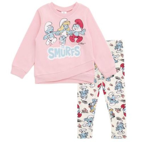 The Smurfs Papa Smurf Smurfette Infant Baby Girls Crossover Fleece Sweatshirt and Pants Outfit Set Pink/White 12 Months