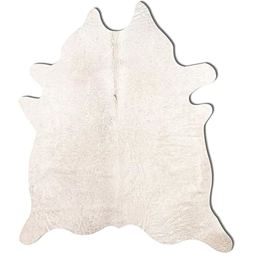 Natural Geneva Cowhide Area Rugs for Living Room and Bedroom | Handmade 100% Cow Rug with Low Pile | Shed-Resistant Home and Office Rug, Off-White, 6 ft x 7 ft