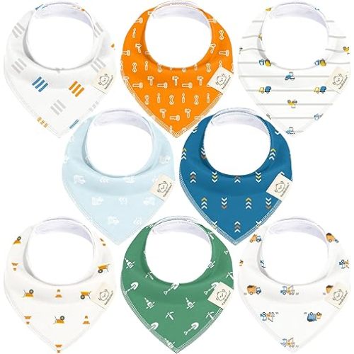 KeaBabies 8-Pack Organic Baby Bandana Drool Bibs for Boys Girls - Soft Cotton Drooling & Teething Bibs for Infants, Toddlers, Super Absorbent Cotton Bandana Bibs for Baby Boy & Girl, Unisex (Builders)