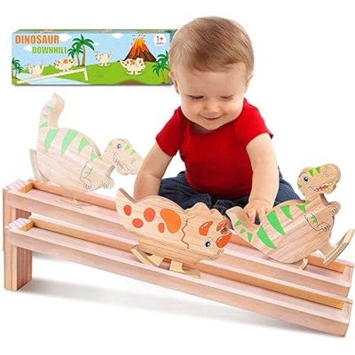 Montessori Wooden Walking Dinosaur Toys for 2 Year Old Boys Girls, Fidget Toys for Kids and Adults