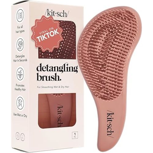 Kitsch Detangler Hair Brush for Curly or Straight, Wet and Dry Hair, Detangling Brush with Flexible Hairbrush Bristles, Hair brushes for Women & Men, Adults & Kids, for Shower & Travel - Terracotta