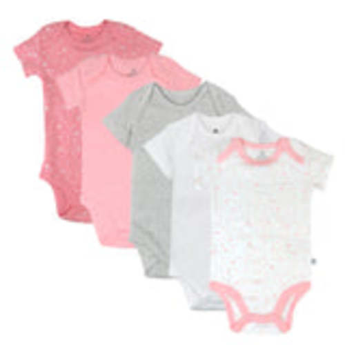 5-Pack Organic Cotton Short Sleeve Bodysuits | TWINKLE STAR WHITE PINK