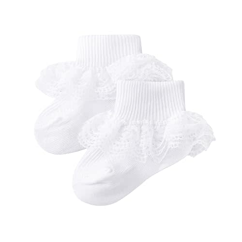 Methee ​Baby Girls Ruffle Socks, Infant Girls Double Lace Frilly Socks Newborn Spring and Autumn Thin Dress Turn Cuff Sock