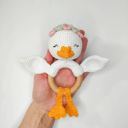 Baby rattle Crochet duck Stuffed animal Expecting mom gift Crochet goose