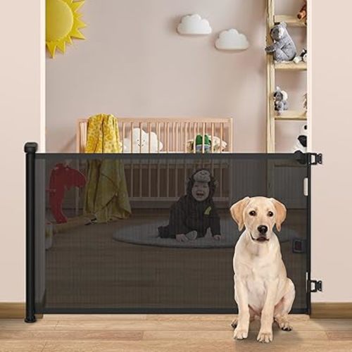 Retractable Baby Gate, 33" Tall, Extends up to 55'' Wide, Child Safety Baby-Gate, Dog Gate, Pet Retractable Gates for Stairs, Doorways, Hallways, Indoor and Outdoor