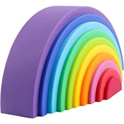 BLUE GINKGO Silicone Rainbow Stacker - Montessori Nesting Puzzle | Kids and Toddler | Stacking Sensory Toys - 10 Layers (Vibrant)