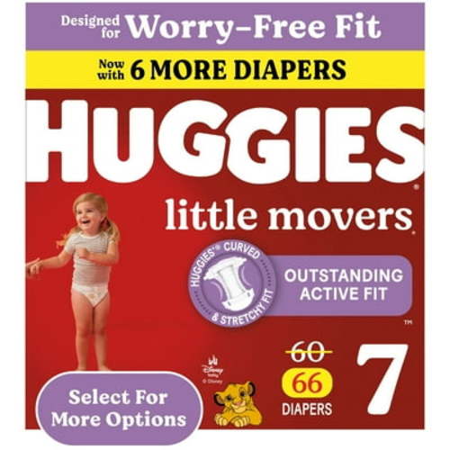 Huggies Little Movers Baby Diapers, Size 7 (41+ lbs), 66 Ct