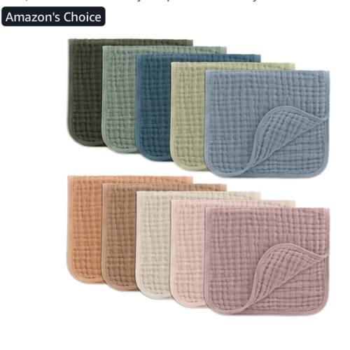 Comfy Cubs Muslin Burp Cloths 20" x 10", Pack of 10 - Large, 6-Layer, Ultra Absorbent 100% Cotton for Baby Drool and Messes - Soft, Safe & Gentle Baby Burp Cloths for Boys & Girls - Multi