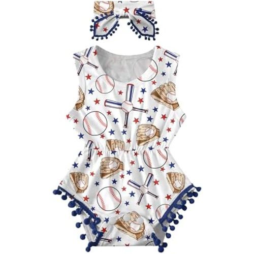 UNICOMIDEA Baby Girl Clothes 0-24 Months Floral Sleeveless Baby Cowgirl Newborn Romper Jumpsuit Outfit Set with Headband