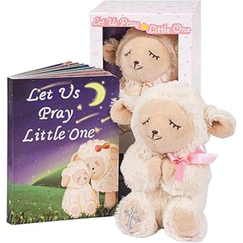 Baptism Gifts for Girl, Great Christening, Dedication and Baptism Gift Set for Girl and Newborn Baby, Includes 7" Praying Lamb Plush Toy and Let Us Pray Baby Book in Keepsake Gift Box