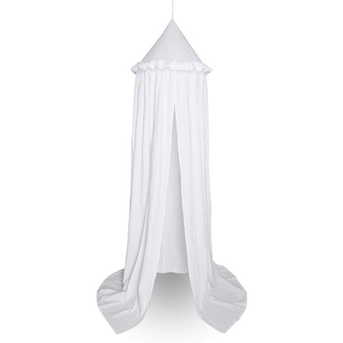 MAMERIA Kids Bed Canopy with Frills Cotton Hanging Tent Curtain Net for Reading Nook Hideaway Bedding Play Room Decor (White)