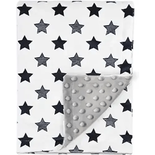 BORITAR Baby Blanket Soft Minky with Double Layer Dotted Backing, Little Star Printed 30 x 40 Inch Receiving Blanket