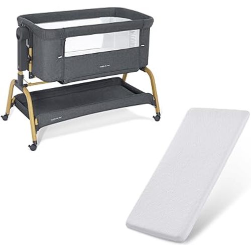 ANGELBLISS 3 in 1 Baby Bassinet with Gel Memory Foam Mattress, 6 Height Adjustable Easy Folding Portable Bedside Crib for Newborn Infant