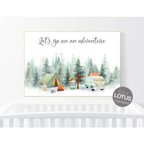 Woodland nursery, camping nursery, let's go on an adventure, tree nursery, Camping Prints, Adventure Nursery Decor, Travel nursery