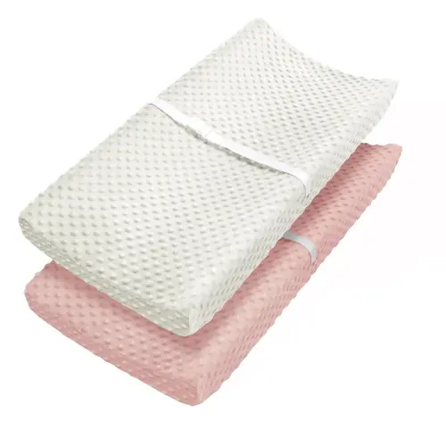 Babebay Changing Pad Cover, Ultra Soft Minky Dots Plush Changing Table Covers for Baby Boys and Girls, Breathable, 2 Pack (Peach Pink & Lily White)