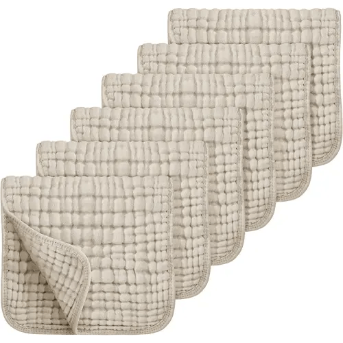 Looxii 100% Cotton Muslin Burp Cloths Large 20''x10'' Extra Soft and Absorbent 6 Pack Baby Burping Cloth for Boys and Girls (Apricot)