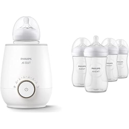 Philips Avent Baby Bottle Warming Bundle with Natural Baby Bottles with Natural Response Nipples, 9 Ounce, 4 Pack + Fast Baby Bottle Warmer
