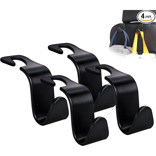 Amooca Car Seat Headrest Hook 4 Pack Hanger Storage Organizer Universal for Handbag Purse Coat fit Universal Vehicle Car Black S Type