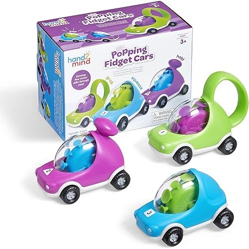 hand2mind Popping Fidget Cars, Suction Cup Toys, Fine Motor Skills Toys, Toddler Toy Cars, Occupational Therapy Toys, Play Therapy Toys, Preschool Sensory Toys, Anxiety Relief for Kids (Set of 3)