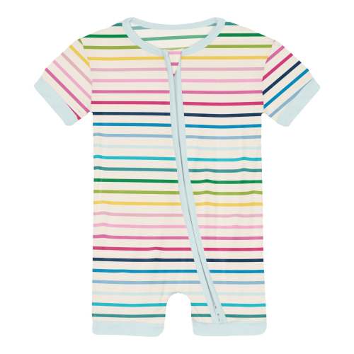 Print Shorty Sleeper with Zipper in Happy Stripe